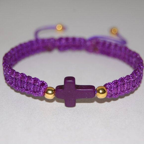 Cross Bracelet,Cross Drawstring Bracelet,Purple Cross Bracelet, Friendship,Gift - Picture 3 of 3